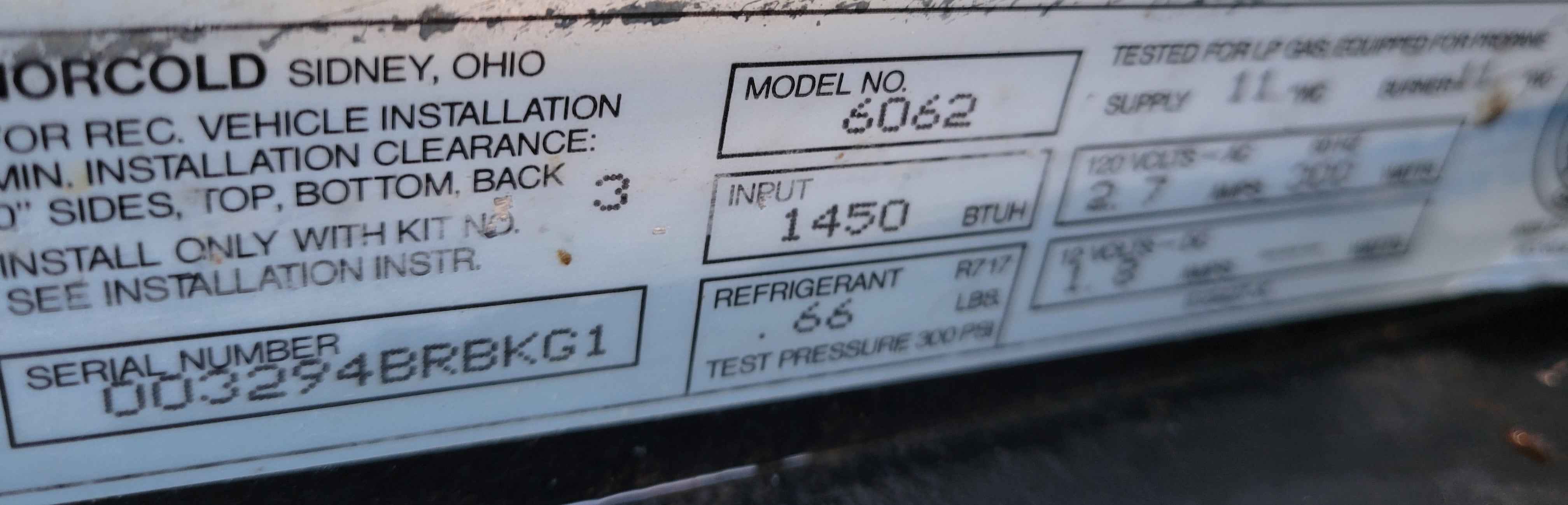 Norcold Propane and Electric RV Fridge 6062