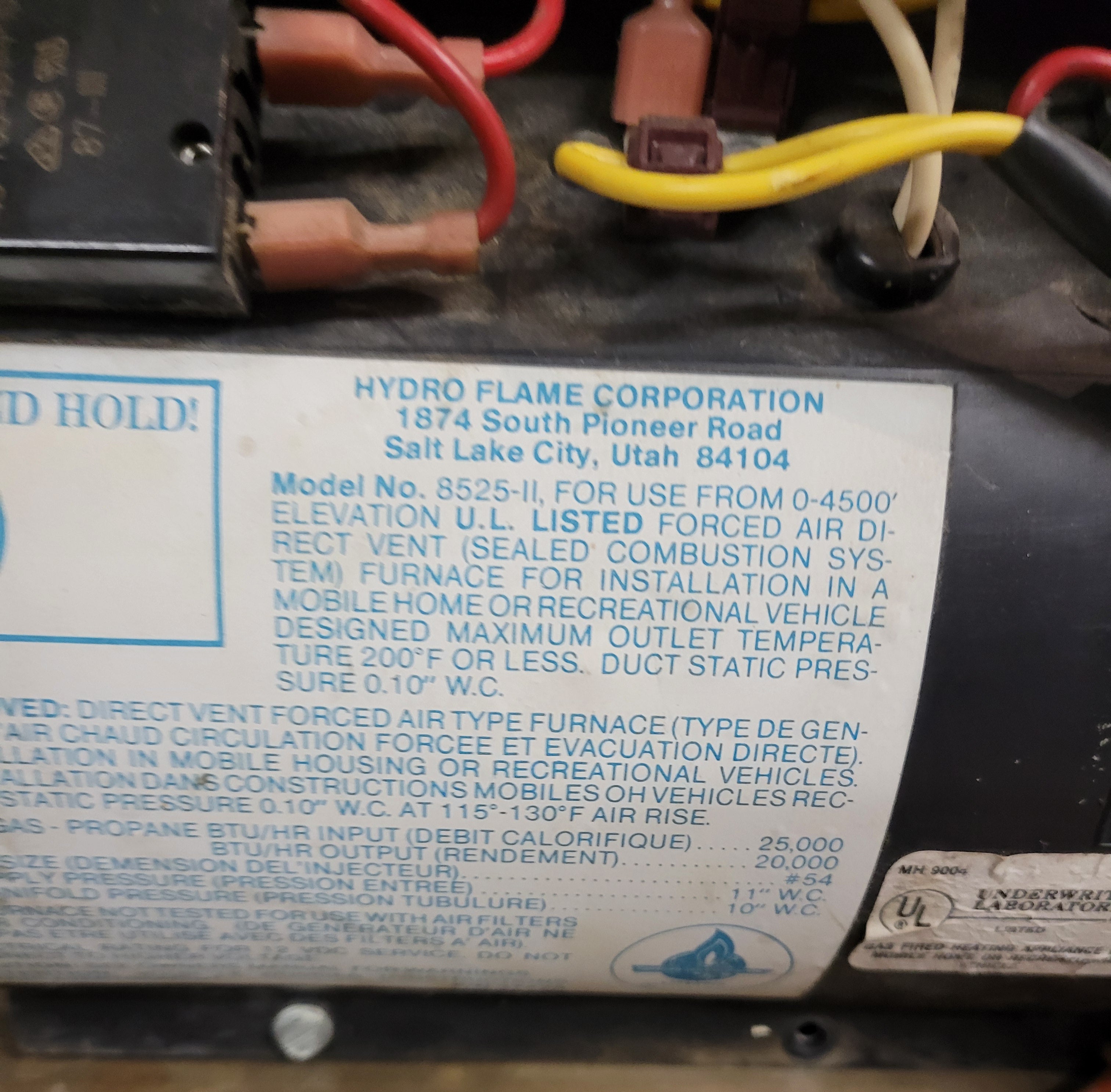 Hydroflame 25,000 BTU Forced Air RV Furnace – Model 8525-II