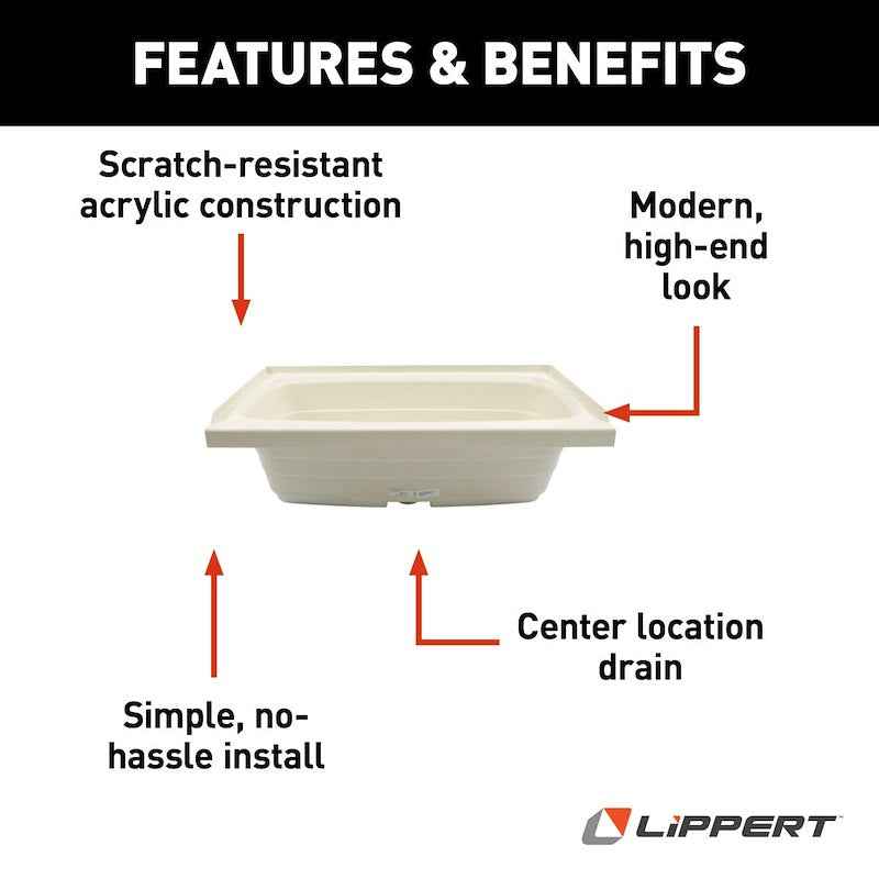 Lippert Better Bath 209385 24" x 40" RV Bathtub – Center Drain