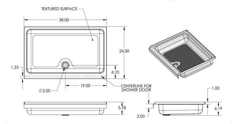 Specialty Recreation SP2438WC 24" x 38" RV Shower Pan with Center Drain