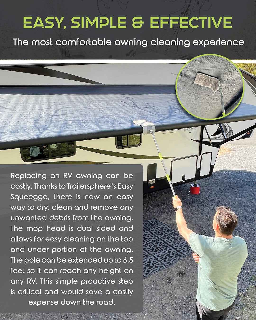 Trailersphere ESAM01 Adjustable Microfiber Awning Mop - Up to 6.5 ft