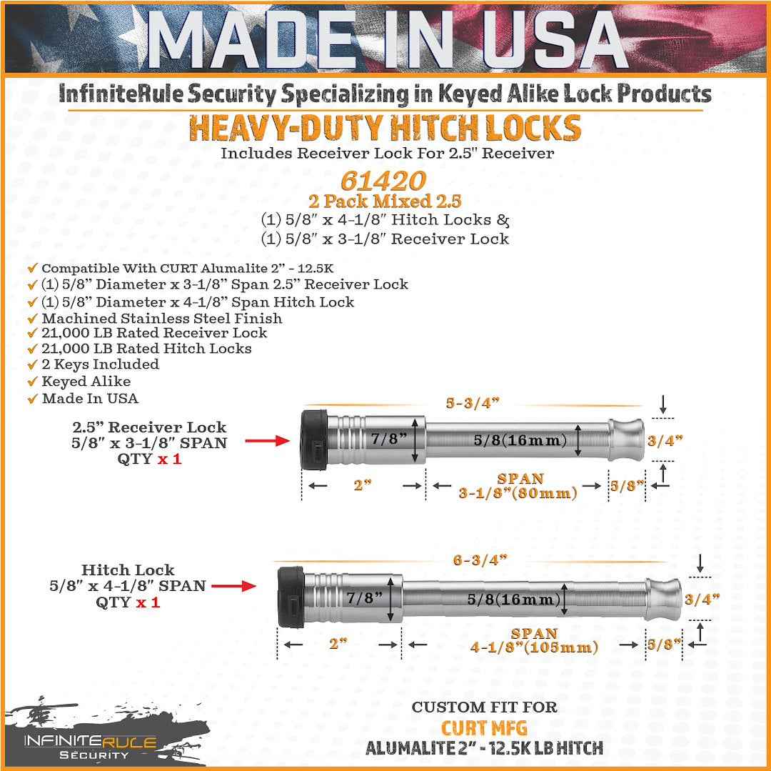 InfiniteRule 61420-S Locking Hitch Pin Set - Stainless Steel