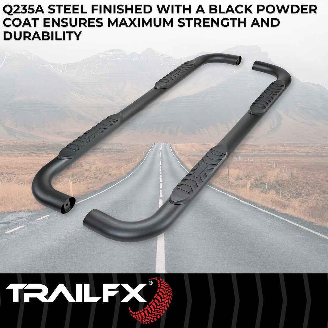 TrailFX A1010B 4 in Oval Nerf Step Bars - Black, 300 lb
