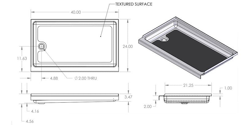 Receveur de douche pour camping-car Specialty Recreation SP2440WL 24" x 40" avec drain à gauche