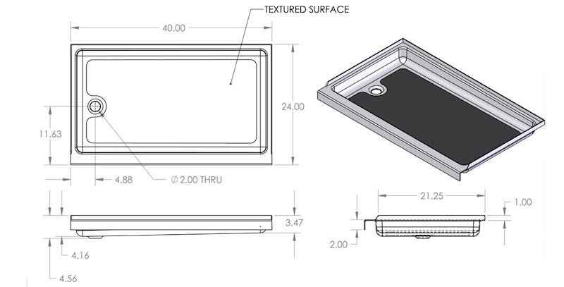 Specialty Recreation SP2440WL 24" x 40" RV Shower Pan with Left Drain