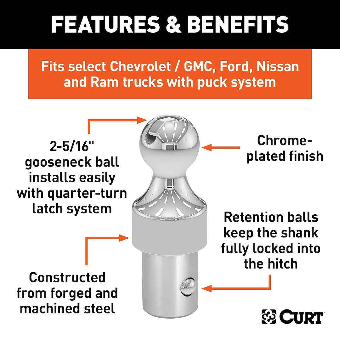 CURT 60629 Gooseneck Ball - 2-5/16 in, 30000 lb