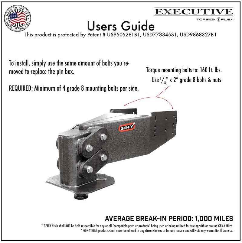 Fifth Wheel Trailer Hitch Pin Box GH-8060 – Gen-Y Hitch EXECUTIVE Torsion Flex
