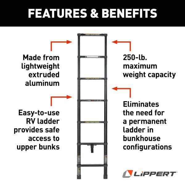 Collapsible RV Bunk Ladder – 84" Adjustable, 6 Steps, 250 lb Capacity