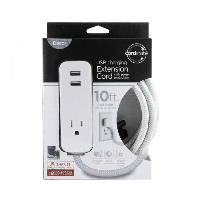 Jasco 37917 10-ft Extension Cord with Grounded Outlet and USB