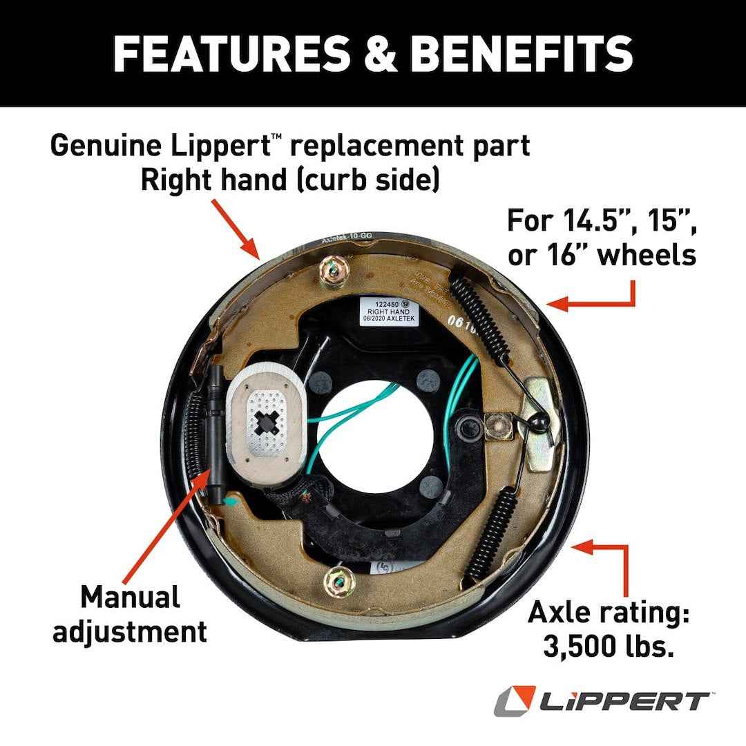 Lippert 122450 Right Electric Trailer Brake - 10 in x 2-1/4 in