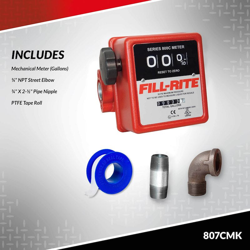 Fill-Rite 807CMK Mechanical Flow Meter - 5 To 20 GPM