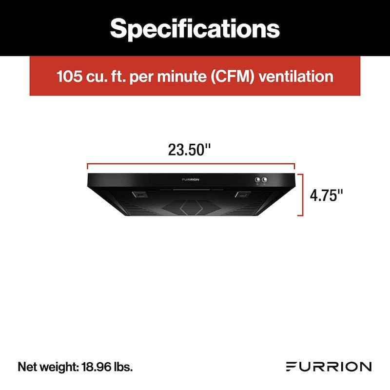 RV Stove Vent Range Hood 12V Ducted – 24" Furrion Black - FHO23SACR-BL