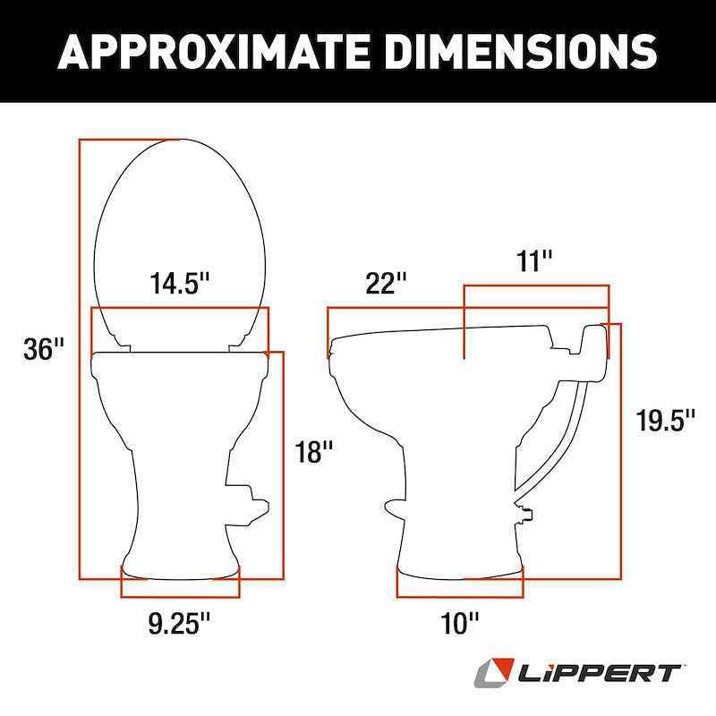 RV Toilet Lippert 2022113192 – Flow Max Permanent Pedal-Flush – White