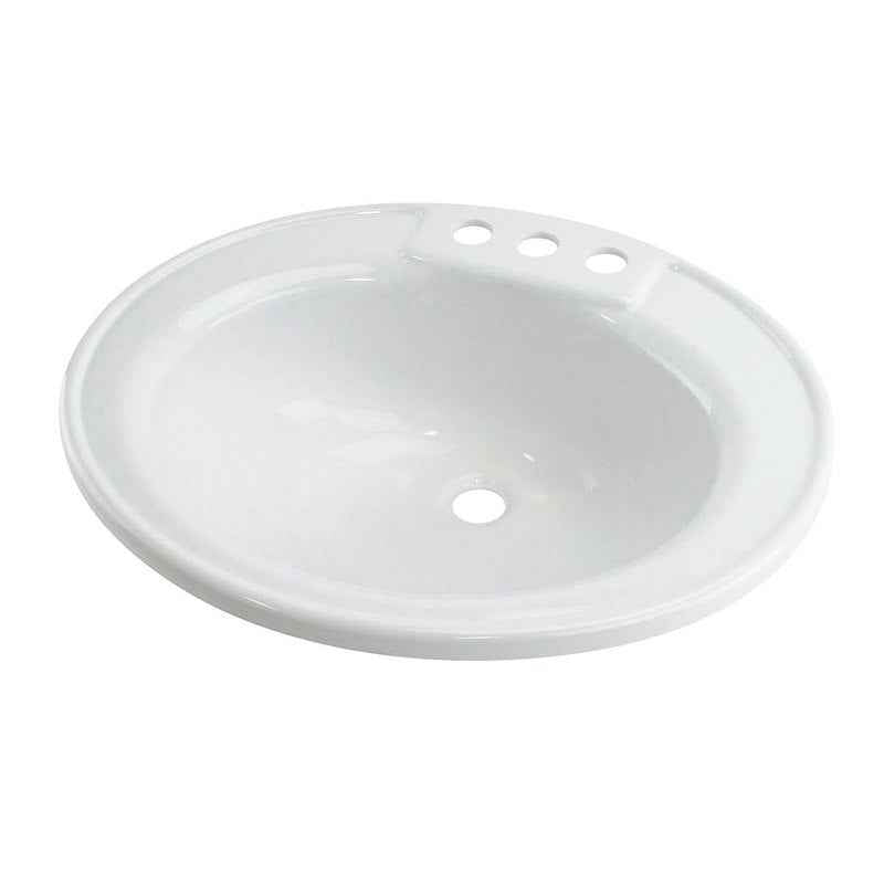RV Oval Sink – Drop-In, White, 3-Hole Faucet Mount