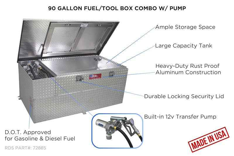 RDS 72855 90 Gallon Aluminum Combo Fuel Transfer Tank & Tool Box