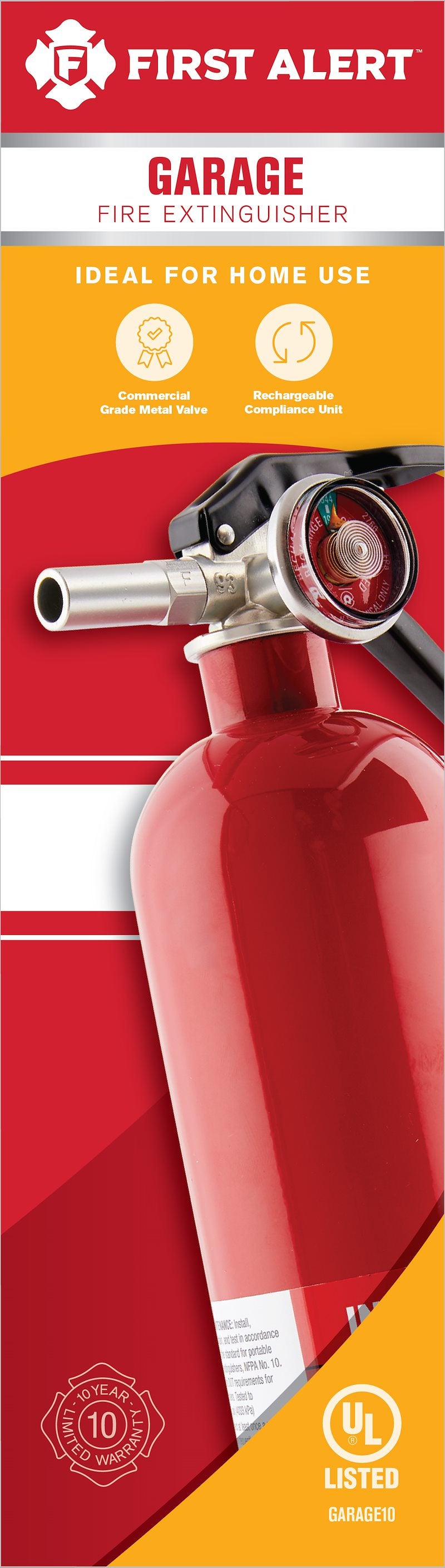 First Alert GARAGE10 Fire Extinguisher 2.5 lb UL Rated 10-B:C