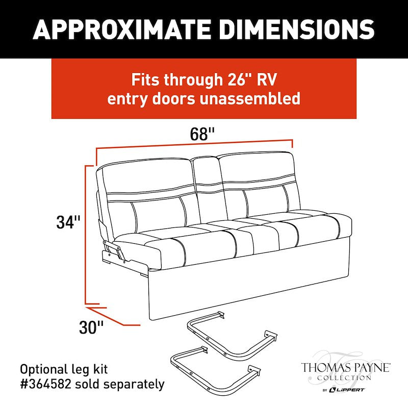 68” Jackknife RV Sofa – Grummond Tan – 3-Seater with Center Console