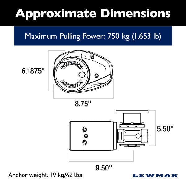 Lewmar 6671011108-138 V-Series Vertical Windlass 12V with Gypsy
