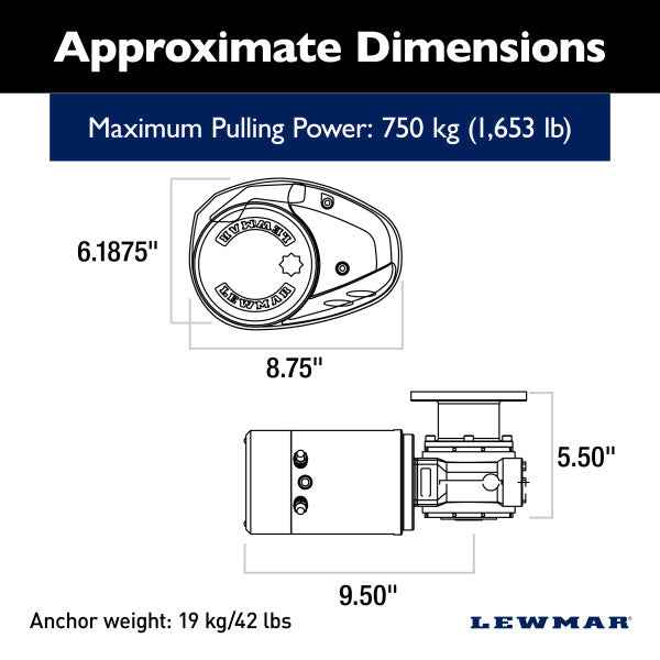 Lewmar 6671011108-138 V-Series Vertical Windlass 12V with Gypsy