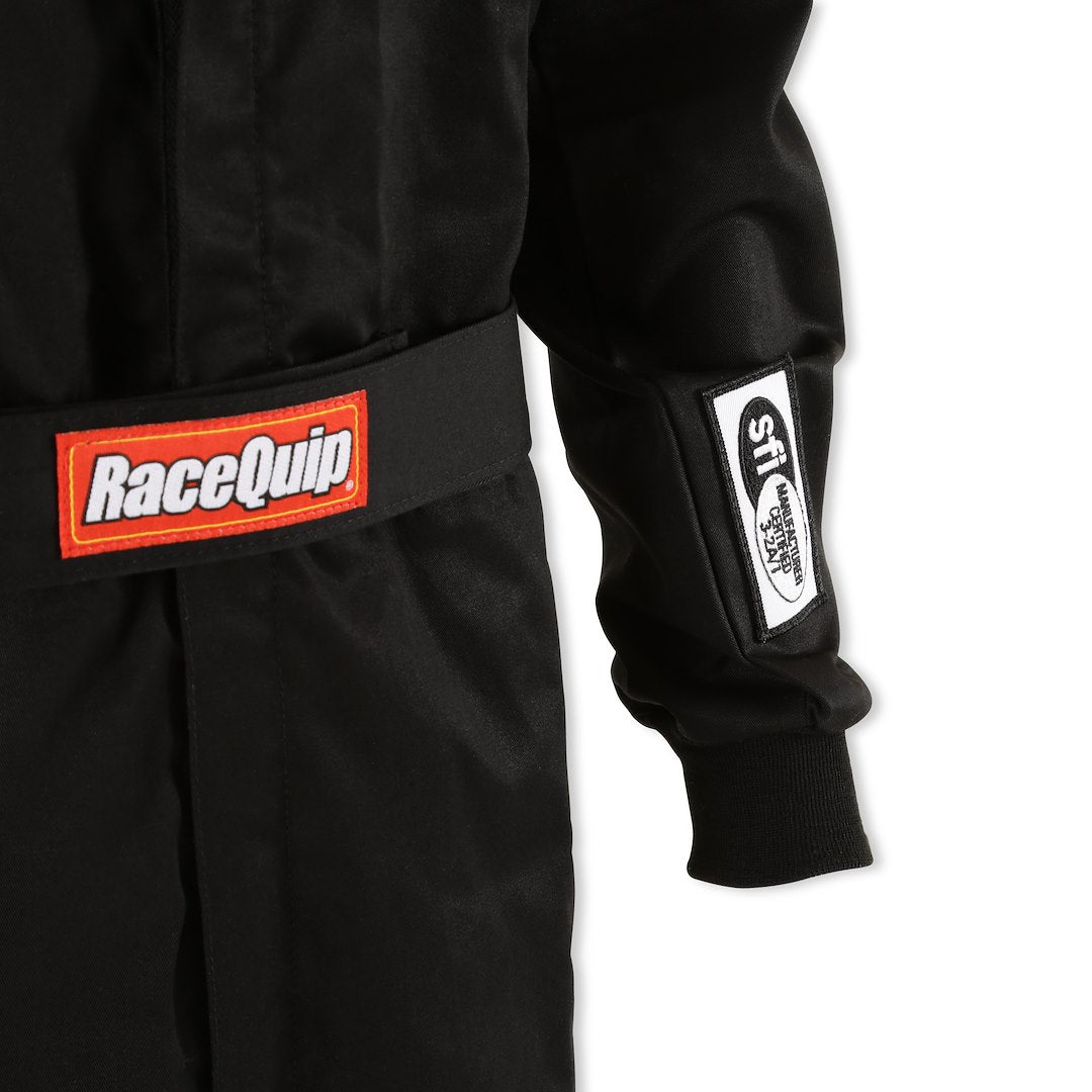 Racequip 110005 Black Single-Layer Racing Suit, Large