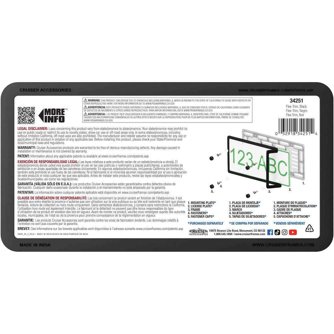 Cruiser 34251 Black Flex-Trim License Plate Frame