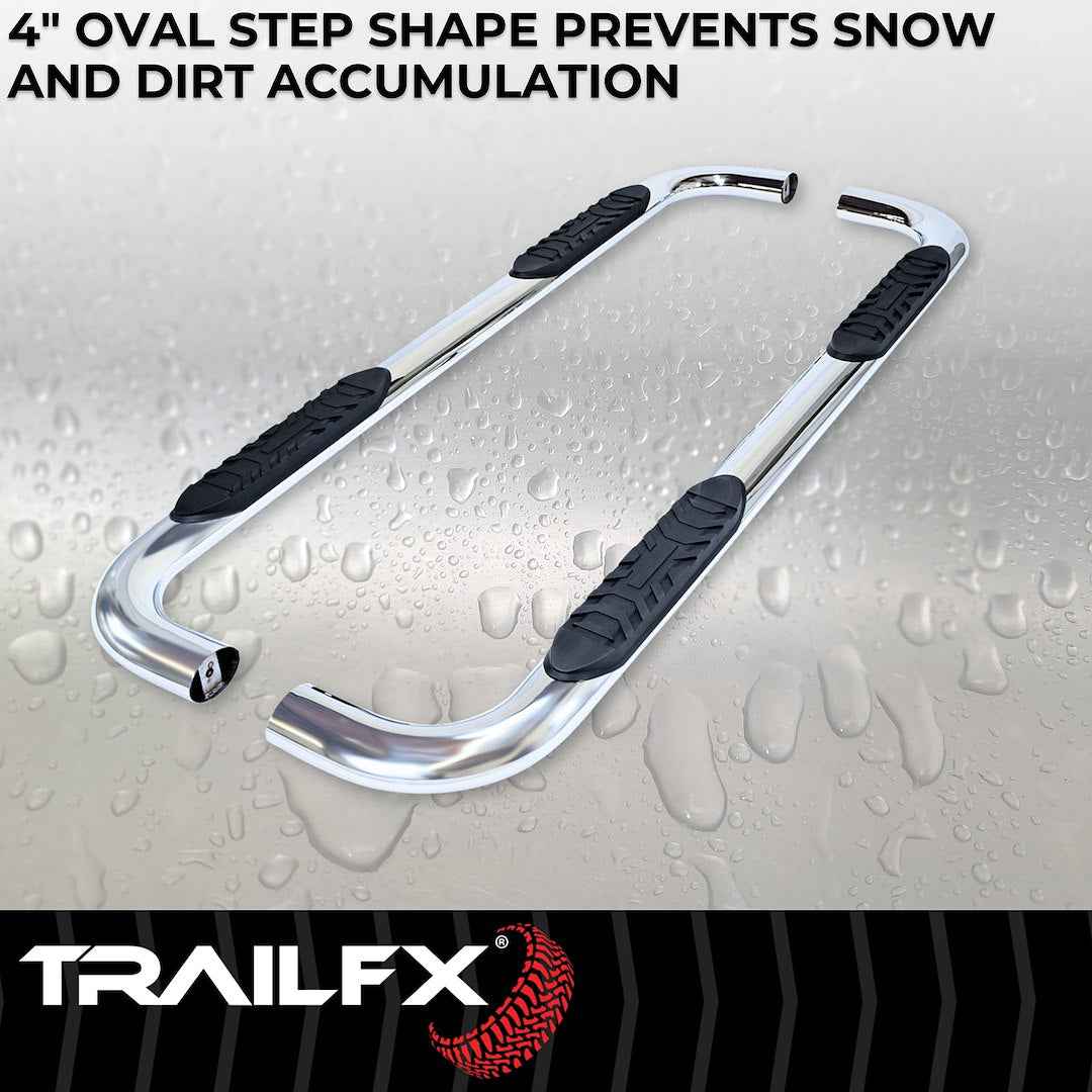 TrailFX A1010S 4 in Oval Nerf Step Bars - Stainless, 300 lb