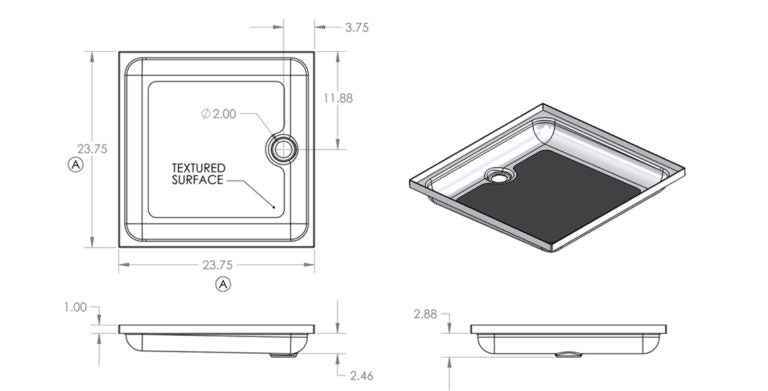 Specialty Recreation SP2424W 24" x 24" RV Shower Pan with Center Drain