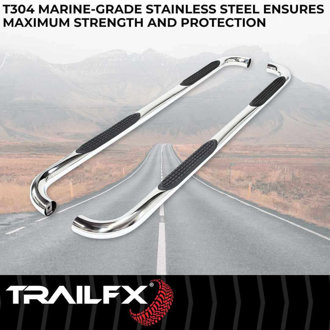 TrailFX 1110134041 3 in Round Nerf Step Bars - Stainless, 300 lb