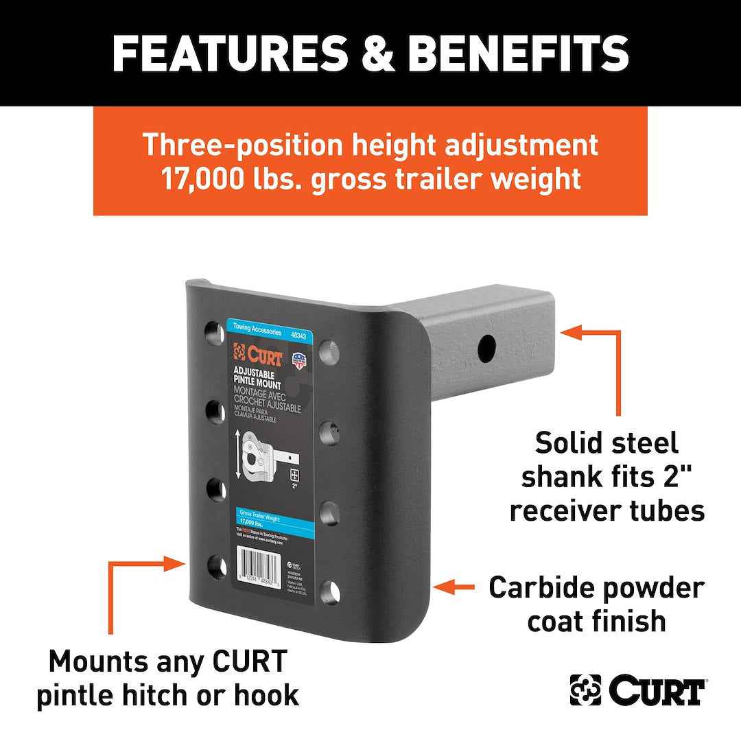 CURT 48343 Pintle Mount - 6 in Shank, 17000 lb