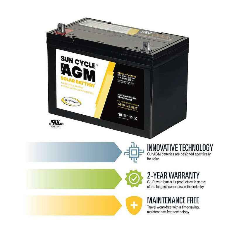 Go Power GP-AGM-100-12V 12V 100Ah AGM Deep Cycle Solar Battery – T14