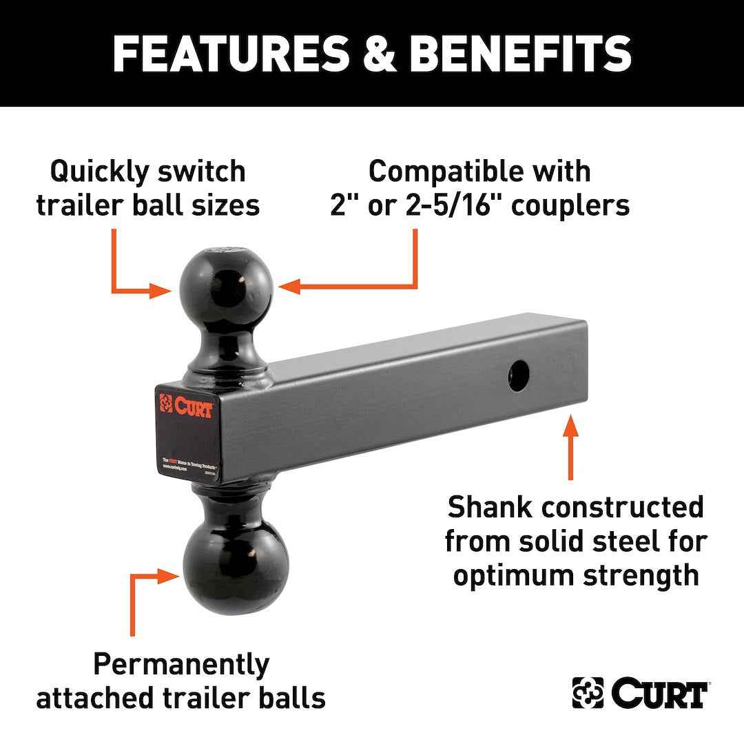 CURT 45660 Dual-Ball Mount - 2 & 2-5/16 in, 0 in Drop