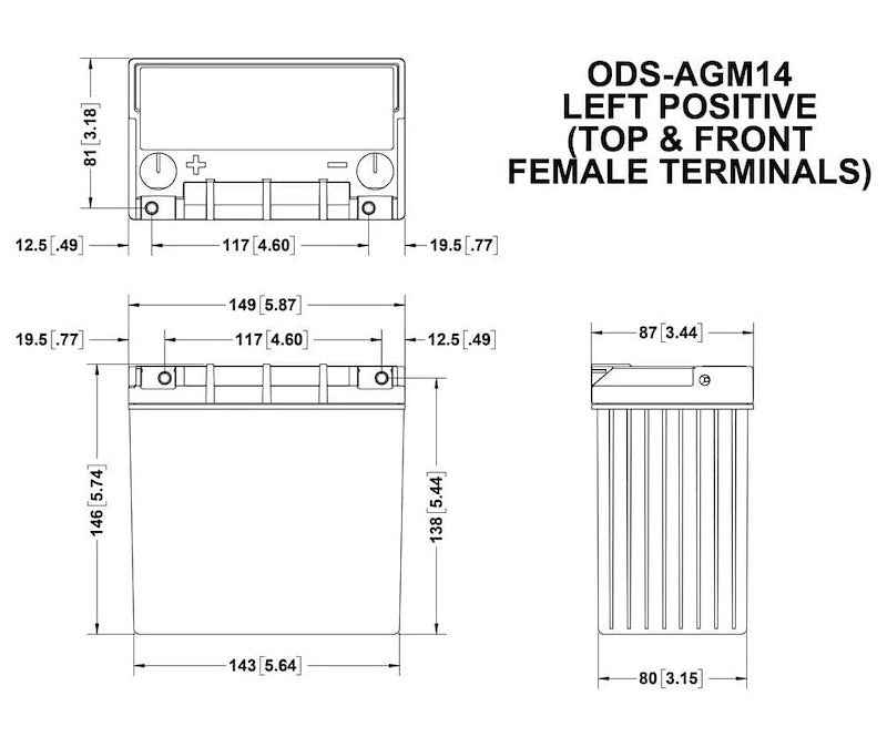 AGM Powersports Battery Odyssey BTX14 14Ah 220CCA ODS-AGM14
