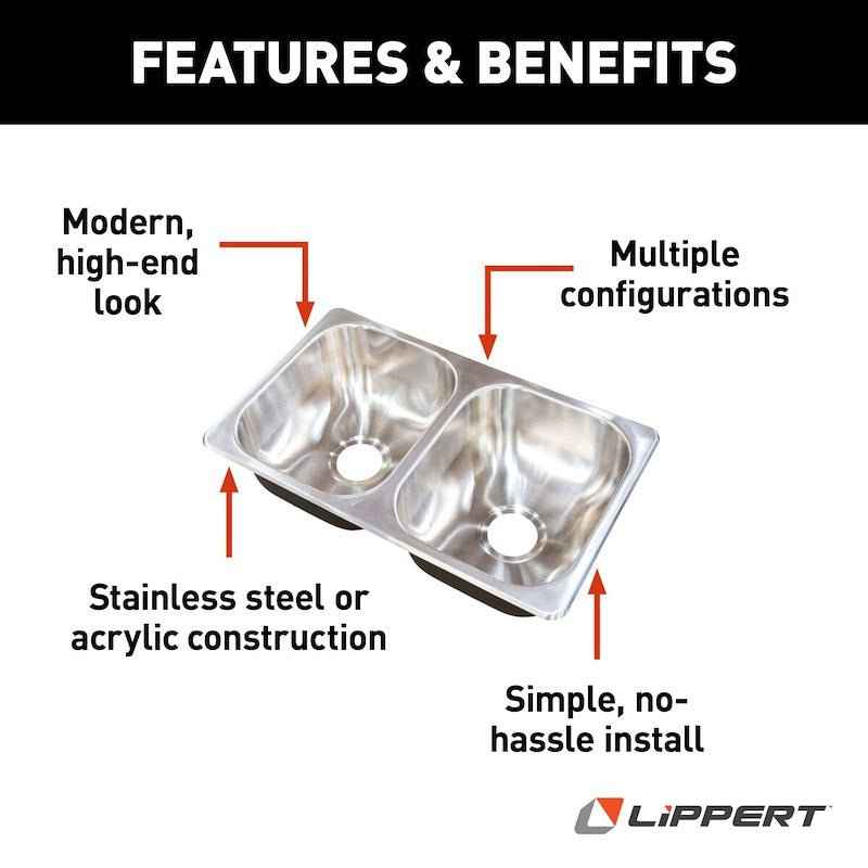 Double Bowl RV Sink – 27" Stainless Steel, Top or Undermount