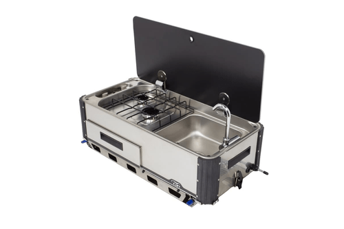 CAN SRL 2-Burner Cooktop with Sink - Stainless Steel & Black Glass Lid - SL1400LC-O