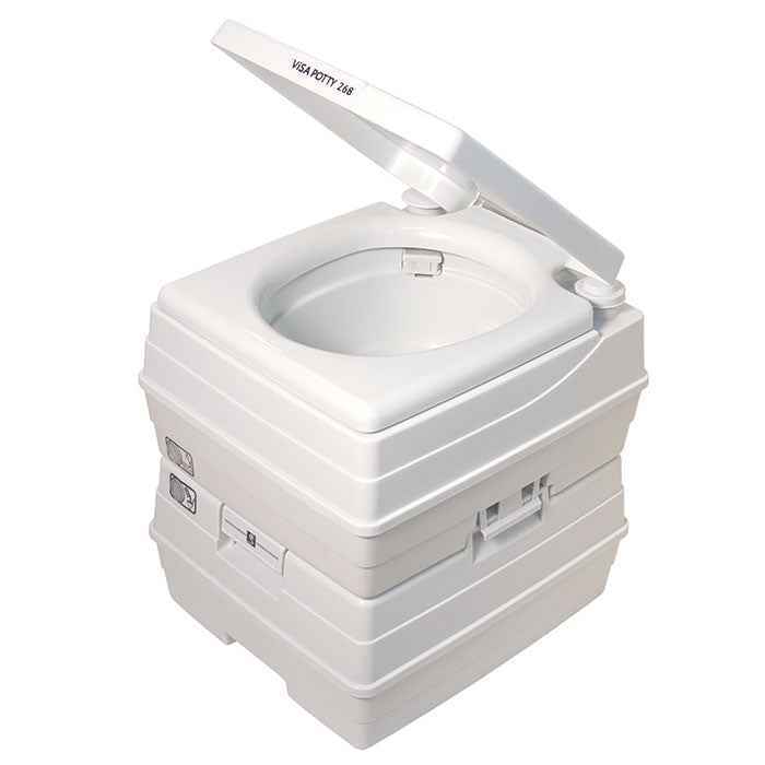 Portable RV Toilet – Visa Potty – DEF268101 Gray 2-Section Flush – Square Seat