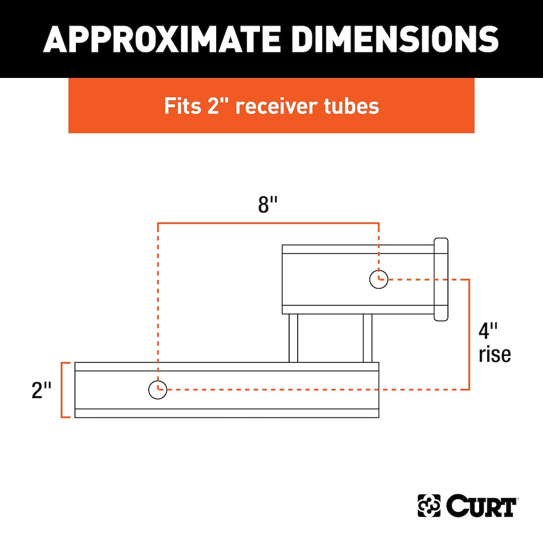 CURT 45798 Receiver Adapter - 2 in To 2 in, 8 in Long