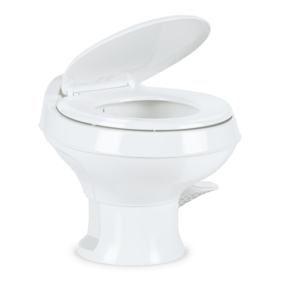 Dometic 301 Series RV Toilet – Permanent, Pedal Flush Control, White, Round
