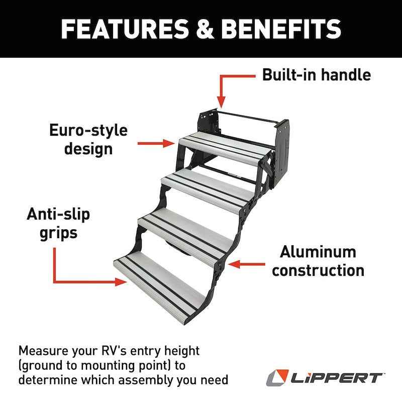 Alumi-Tread 4-Step Manual RV Entry Step 432698 – 24" Wide, Black Aluminum