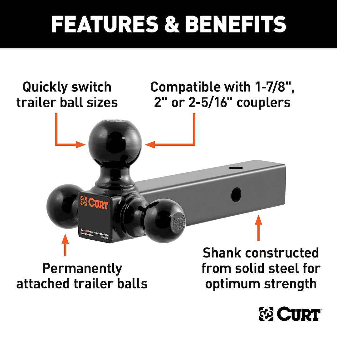CURT 45650 Triple-Ball Mount - 2 in Receiver, 3 Ball Sizes