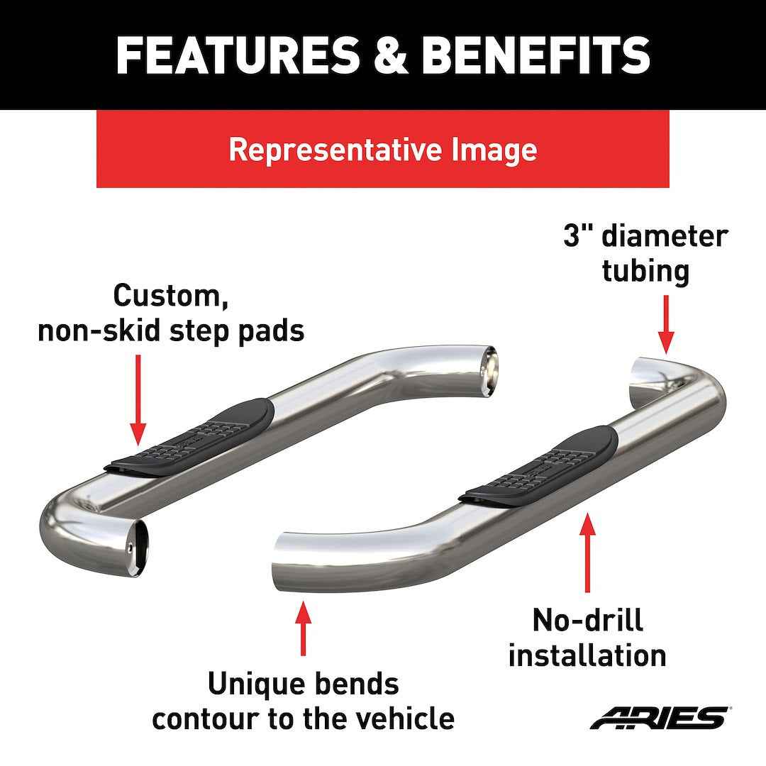 Aries 204018-2 3-Inch Polished Stainless Steel Nerf Bars