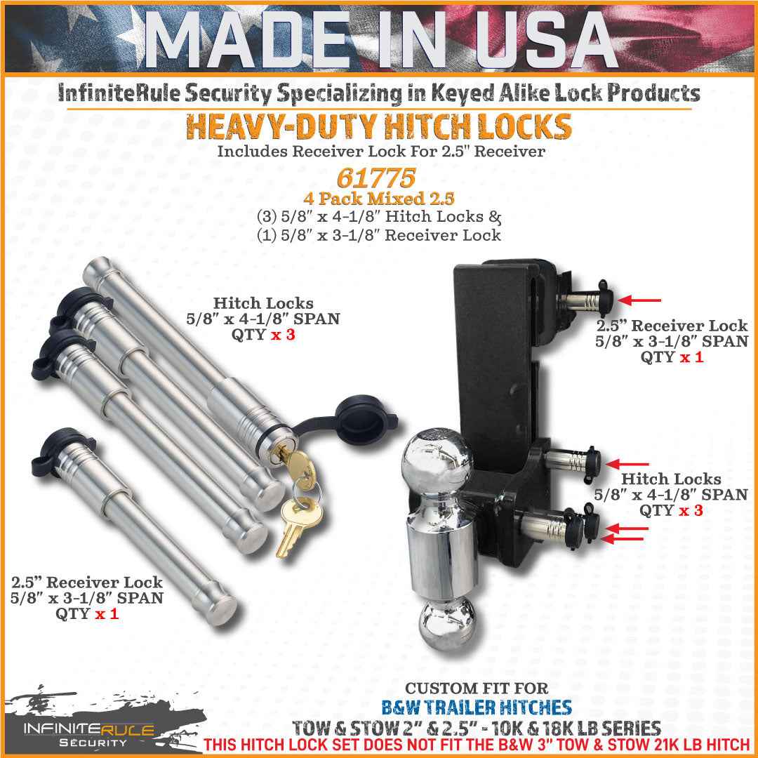 InfiniteRule 61775-S Locking Hitch Pin Set - Stainless Steel