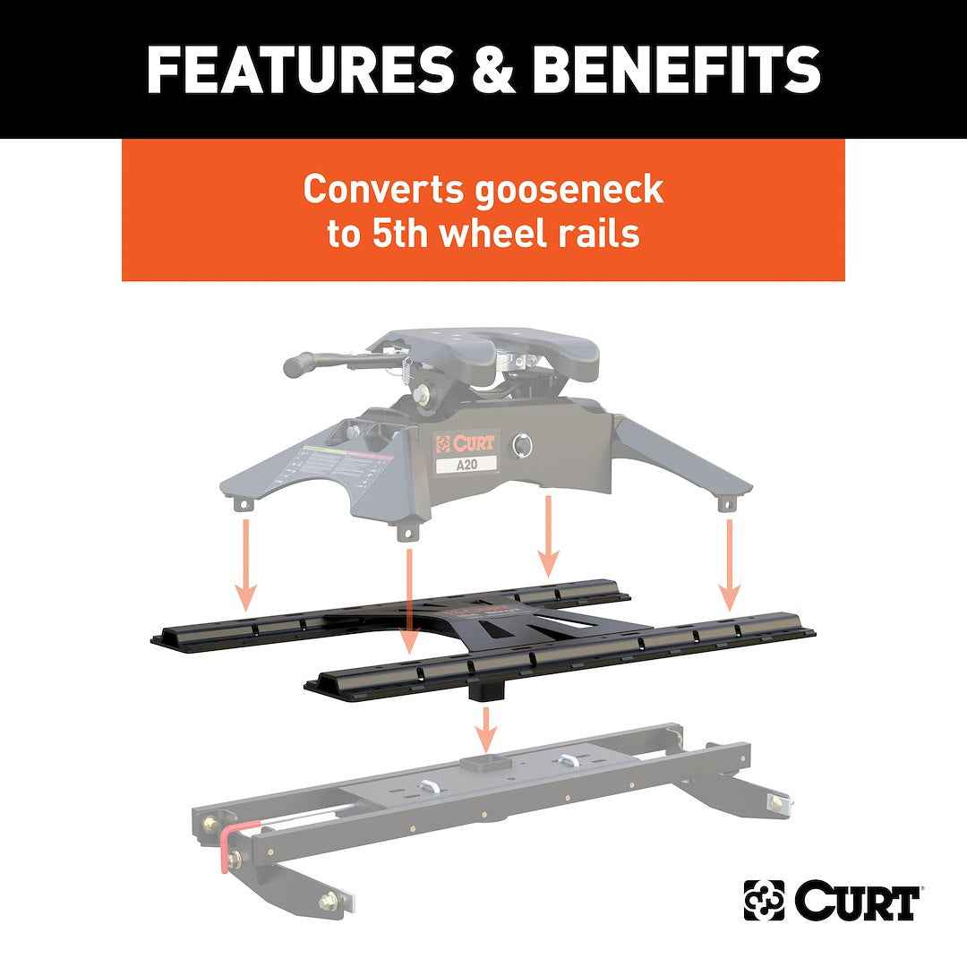 CURT 16310 X5 Gooseneck-to-5th-Wheel Adapter - Square Shank, 20K