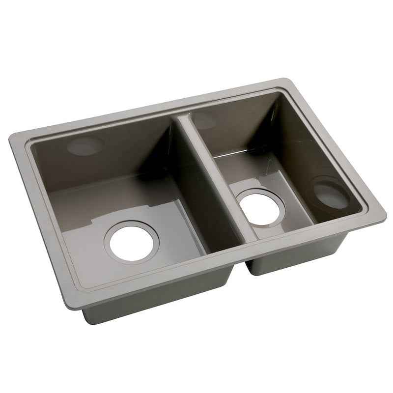 25" Double Bowl RV Kitchen Sink – Gray ABS Drop-In