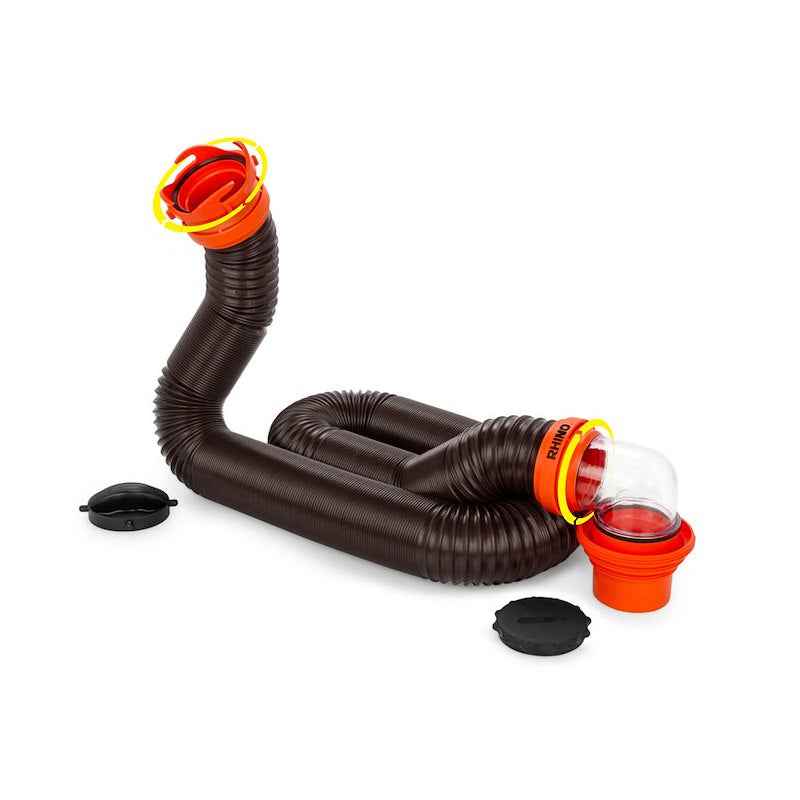 Camco 39761 RhinoFLEX 15' RV Sewer Hose Kit with Swivel Fittings & 4-in-1 Adapter