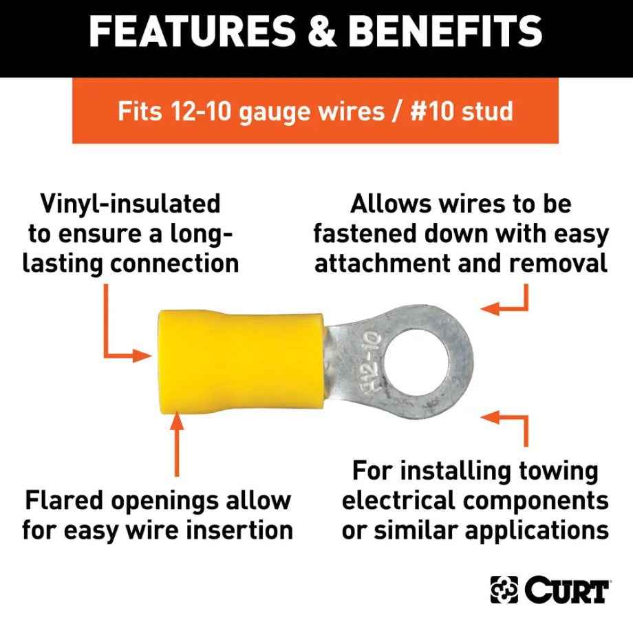 CURT 59531 Wire Terminal End - #10 Ring Terminal, Pack Of 100