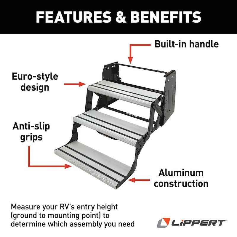 Alumi-Tread 3-Step Manual RV Entry Step 432696 – 24" Wide, Black Aluminum