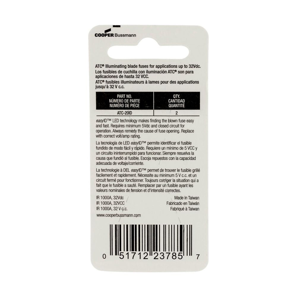Bussman Easyid Fuse (Bpatc20id) – Type: Yellow Blade