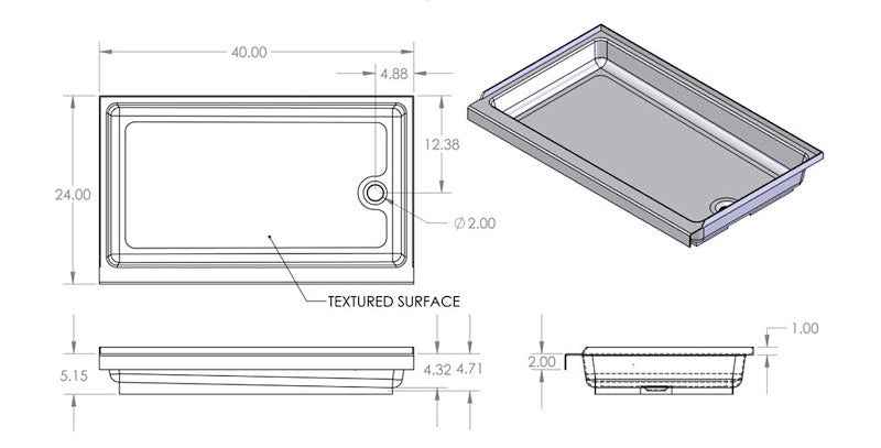 Specialty Recreation SP2440WR 24" x 40" RV Shower Pan with Right Drain