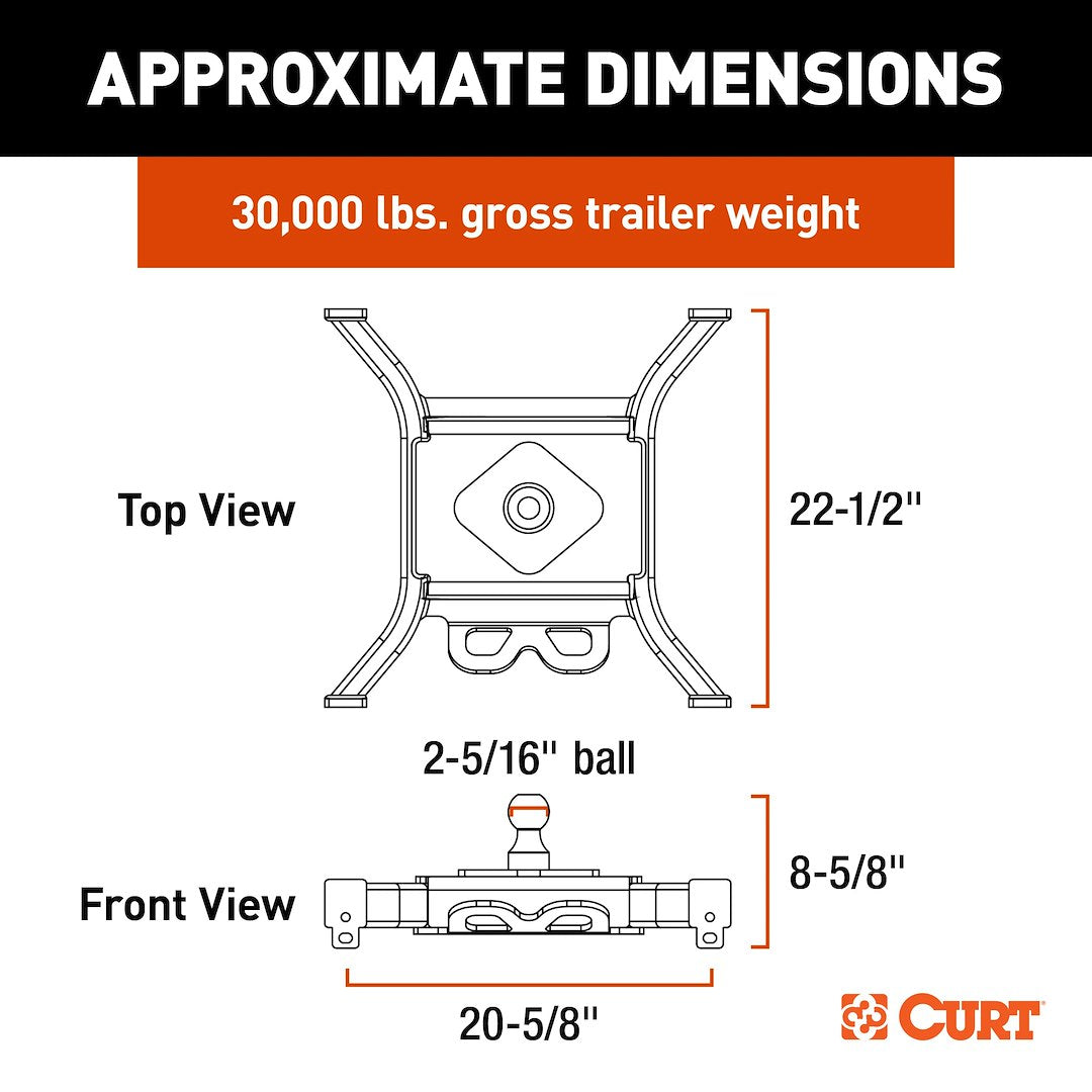 CURT 16090 Spyder 5th-Wheel Rail Gooseneck Hitch - 30,000 lb