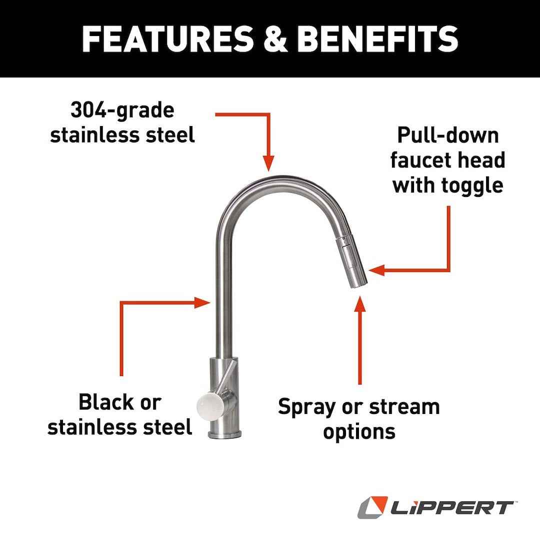 Lippert 719333 Kitchen Faucet - Silver, Bullet Pull Down